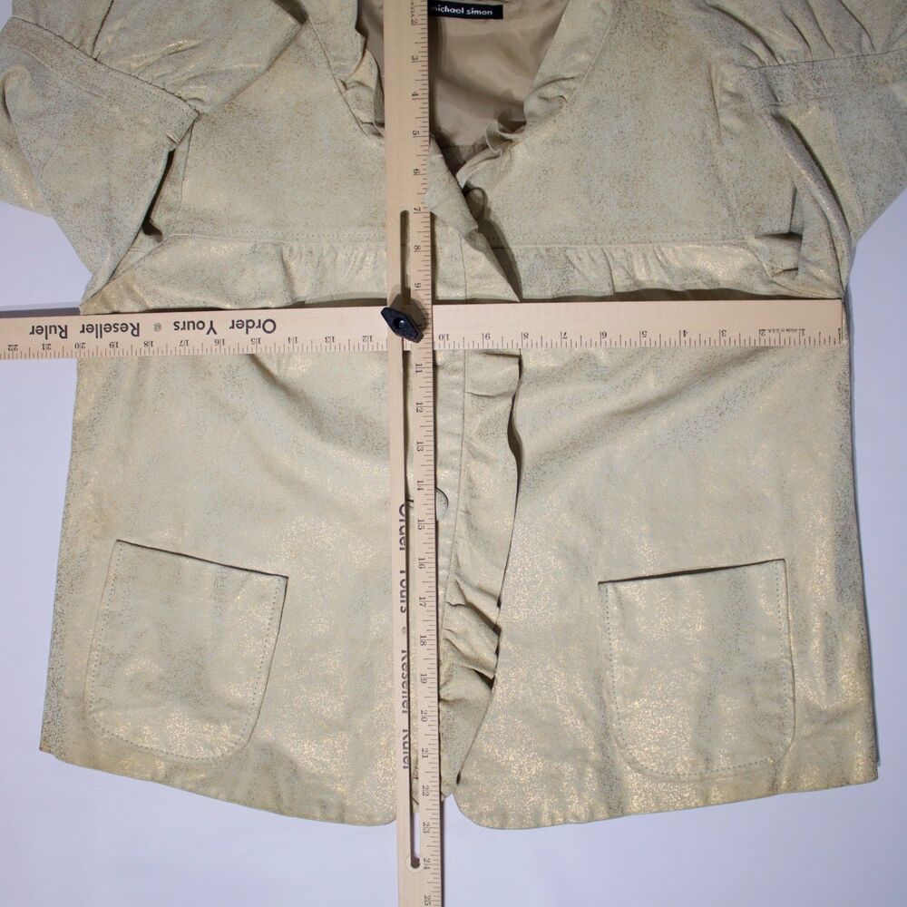 Michael Simon Ruffled Leather Jacket Beige Gold Sparkle Women Size M (B4) - Picture 14 of 16
